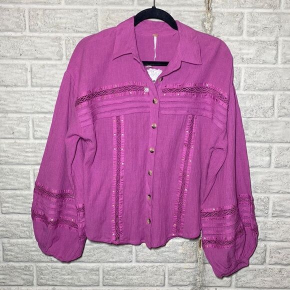 NWT MSRP $128 Free People Summer Stars Button Down Shirt Women's Size Small - Picture 4 of 8